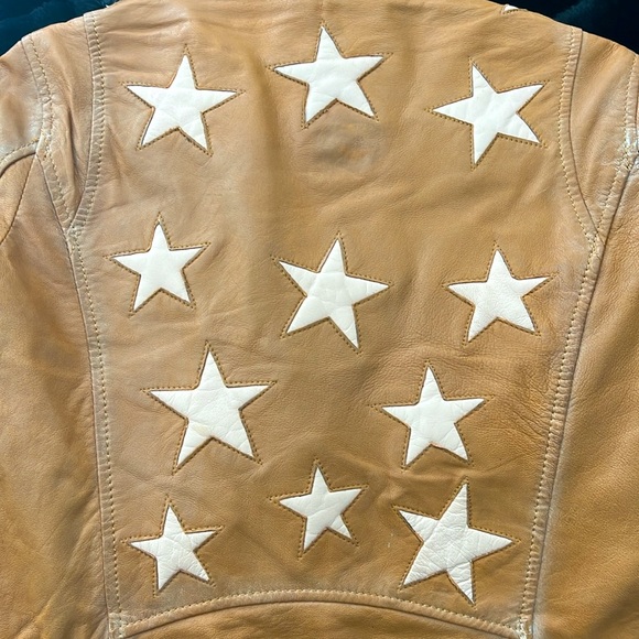 NWOT MARITIUS CHRISTY STAR MOTO LEATHER JACKET IN CARAMEL AND TAN BLUSH - Picture 7 of 15